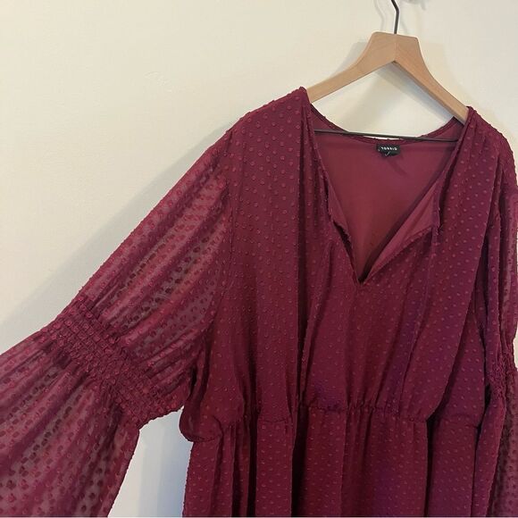 Torrid Merlot Red Textured Chiffon Skater Dress Size 5/5X - Picture 8 of 16